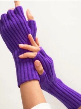 Mara Hoffman Jules Purple Ribbed Fingerless Gloves